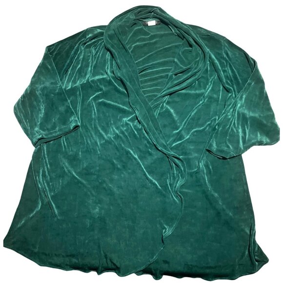 Plus By Peggy Lutz Green Textured Slinky Cardigan Short Sleeve Top Set 18/20 - Picture 11 of 11